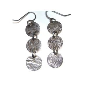 925 Estate Earrings Vintage Long Dangle Sterling Silver Hammered Artisan